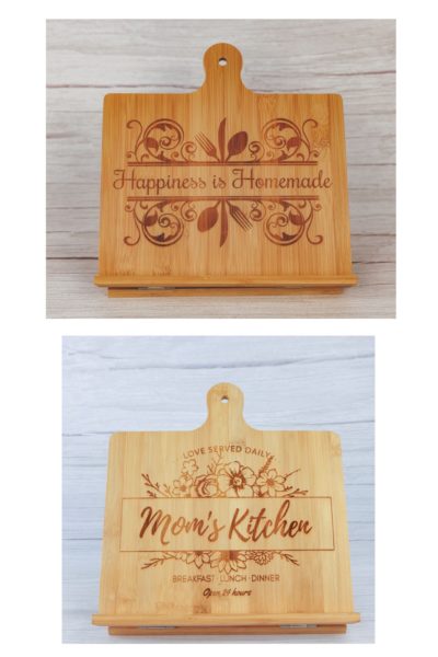 Engraved Collapsible Bamboo Cookbook and Tablet Stand