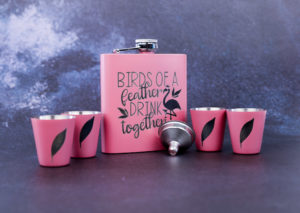 Pink Flamingo Hip Flask Set