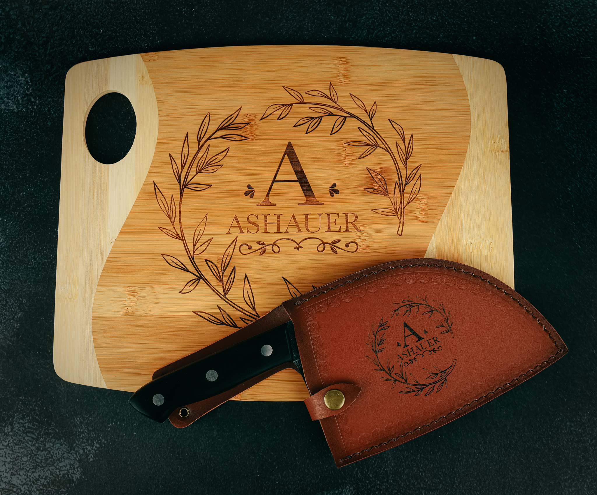 Personalized Custom Created Knife and Cutting Board Set